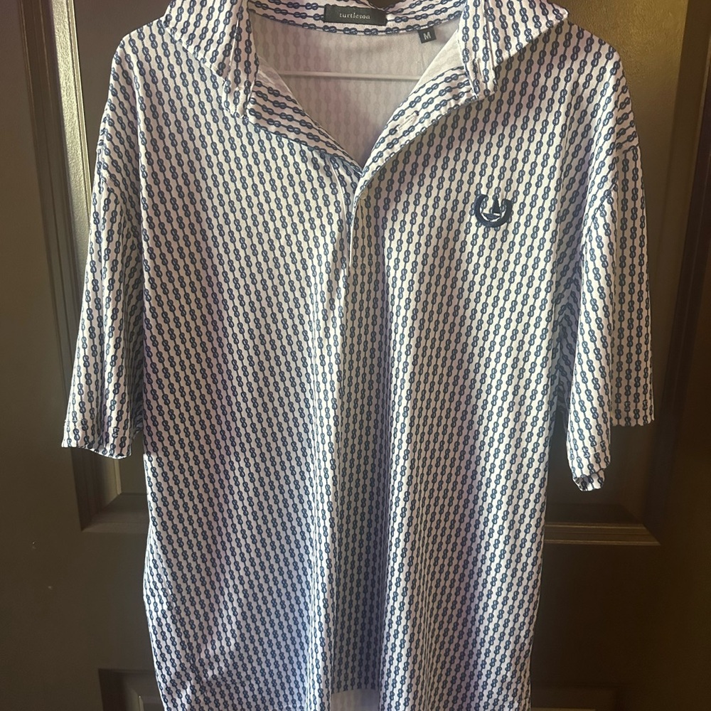 Fred Perry White and Blue Pattern Polo Shirt